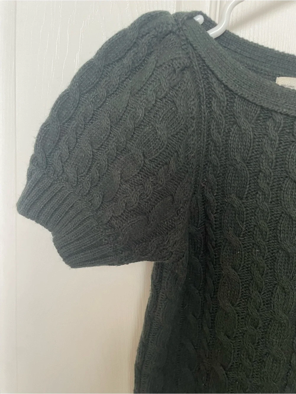 Cable-Knit Short Sleeve Sweater dark green